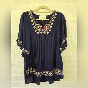 Alice Blue Red and Blue Embroidered Tunic Top